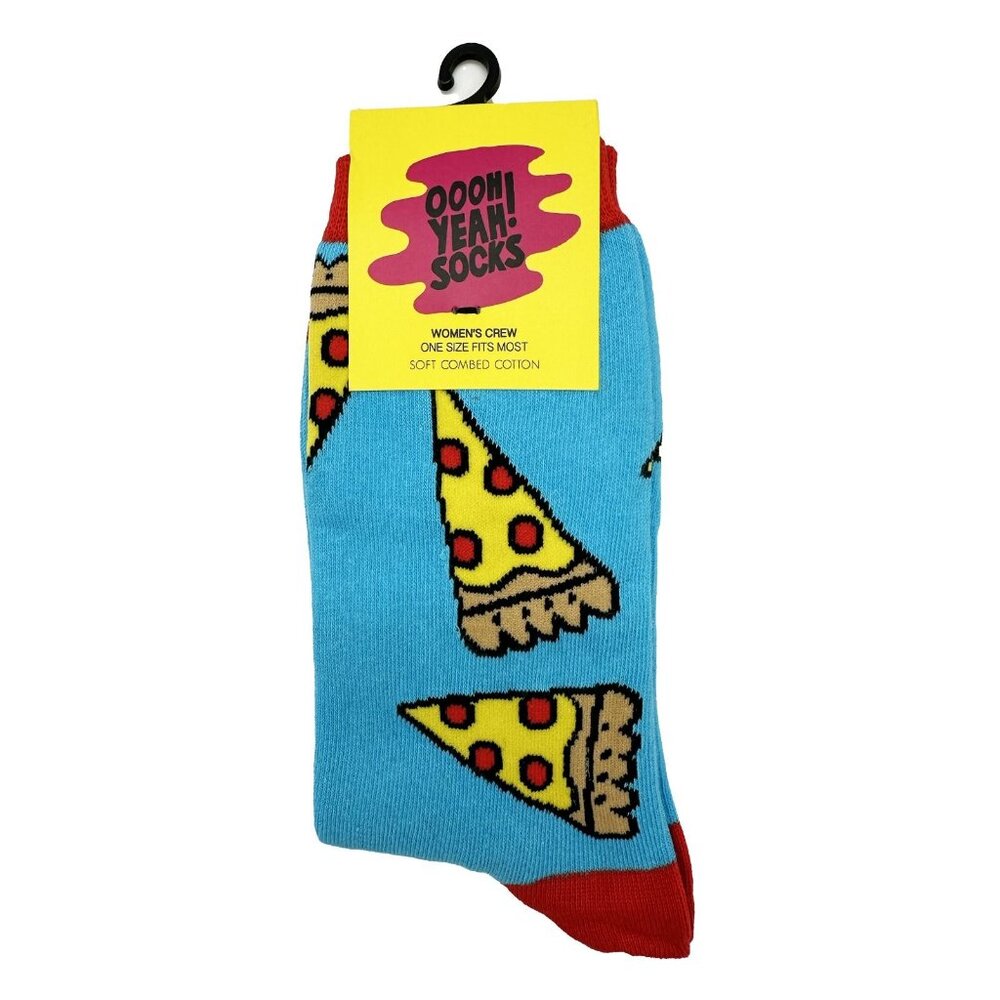 Oooh Yeah Blue Pizza Party Womens Crew Socks OSFM Size 9-11 Gift Her